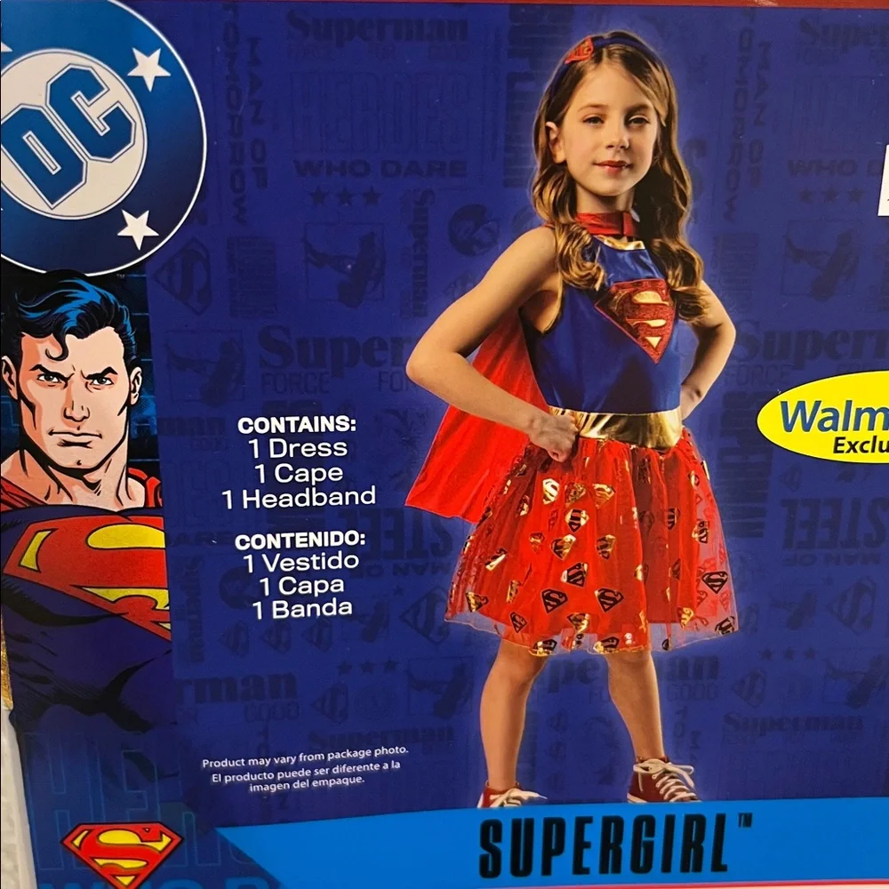 DC Supergirl Superman Costume with Cape medium 7/8 New